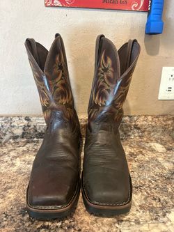 JUSTIN MAN LEATHER WORK BOOTS WITH STEEL TOE  SIZE 11 EE IN GREAT CONDITION