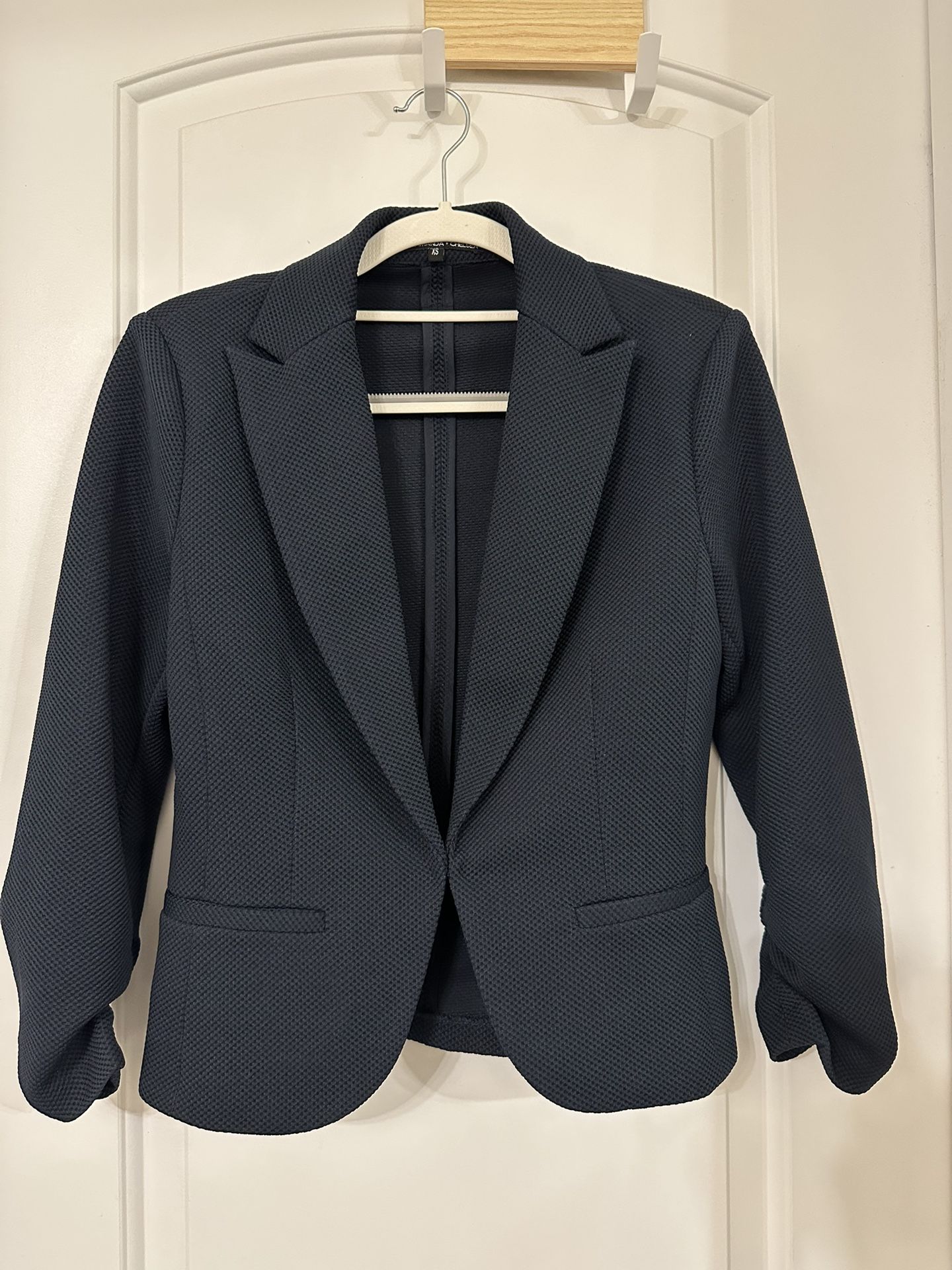 NEW Amanda & Chelsea Notch Lapel 3/4 Sleeve Pique Knit Blazer Size XS