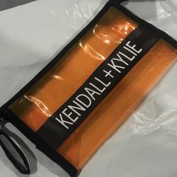 New Kendall + Kylie Clear Cosmetic Bag Makeup Bag Orange + Black Brand New 