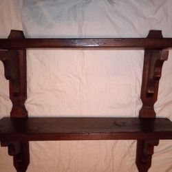 Set Of 2 Antique Style, Solid Wooden Shelves With Brackets. Wood Has Pressed Hardware Markings All Over Them, Not Defects.