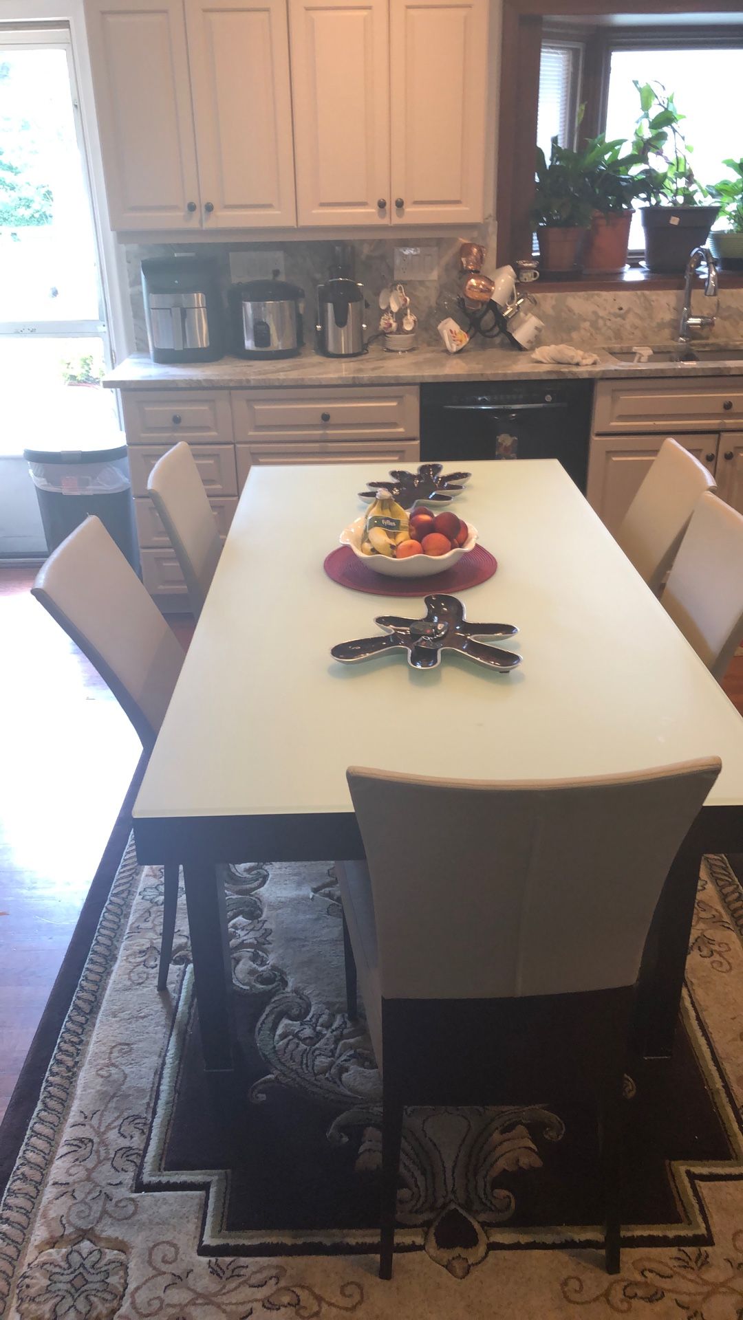 Table with six chairs and dresser