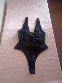 WearEver Black Ruched Yoga Bodysuit Size L