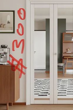 JUJUBON 40in x 80-in White-Mirror 1-panel Mirrored glass Smooth Solid core Prefinished MDF Closet Door Bi..