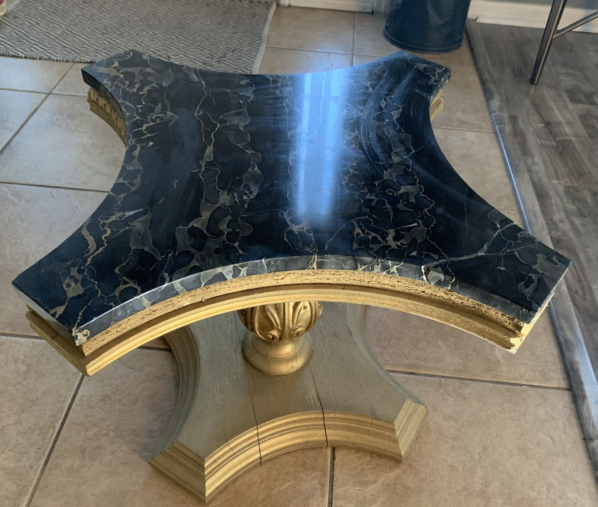 Marble And Solid Wood Side Table