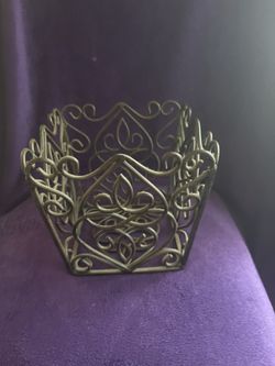 Vintage Metal Filigree Basket, Decorative Scrollwork Metal Organizer, Rustic Table Decor or Storage Basket