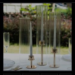 Set of 3 Ribbed Glass Candelabra