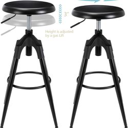 Set Of 2, Industrial Bar Stool, Adjustable Swivel Kitchen Stool, Round Metal Bar Chairs, Backless Counter Height Bar for Dining Counter Pub Cafe (Blac