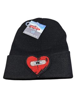 Beanie with a banded heart patch