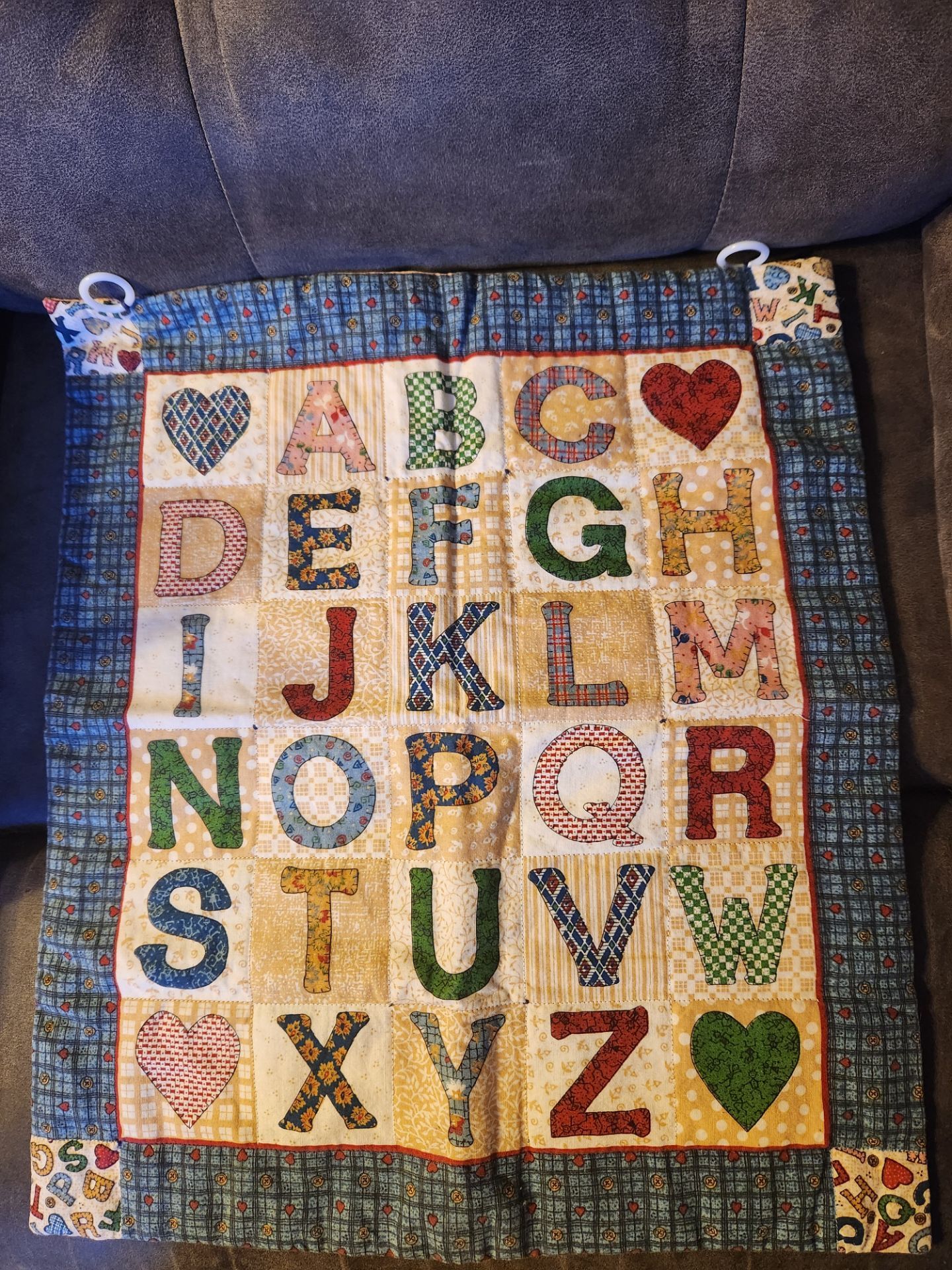 Beautiful Alphabet Patch Work Nursery Wall Hanging Quilted Handmade Vintage