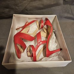 Red Ankle Strap Heels - Nine West