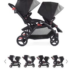 Double Stroller In Green With Car Seat Adaptor 