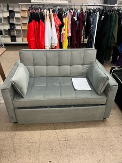 52" Pull Out Sleeper Sofa Velvet Loveseat w/ Side Pockets - Grey