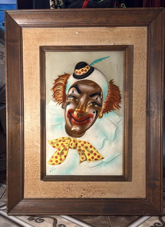 Vintage Clown 3D Picture Wall Art with Wooden Frame 