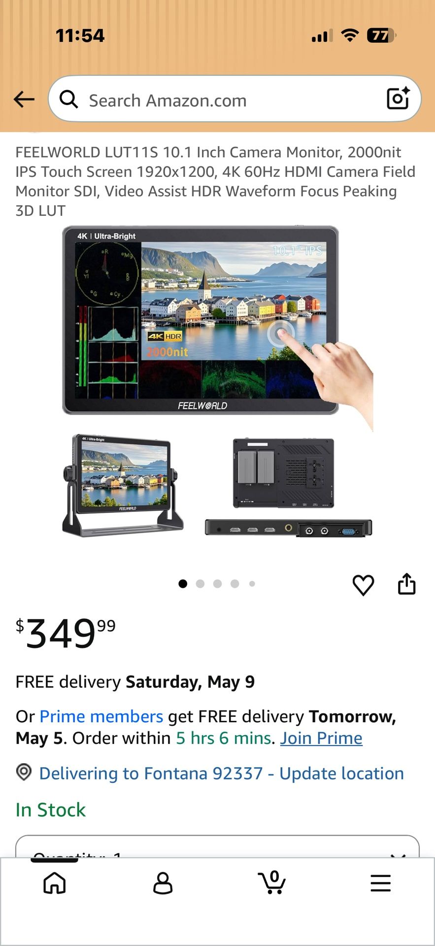 FEELWORLD LUT11S 10.1 Inch Camera Monitor, 2000nit IPS Touch Screen 1920x1200, 4K 60Hz HDMI Camera Field Monitor SDI, Video Assist HDR Waveform Focus