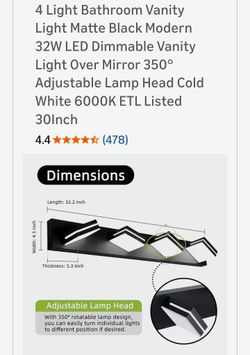 New in box 4-Light Matte Black LED Bathroom Vanity Light