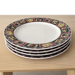 Set of 4 Elegance Collection Fine Porcelain Fruit Border Dinner Plates