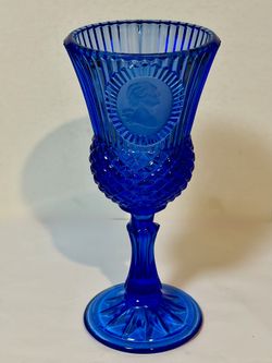 1976 Fostoria for Avon Cobalt Blue Glass Goblet, George Washington, Bicentennial Commemorative