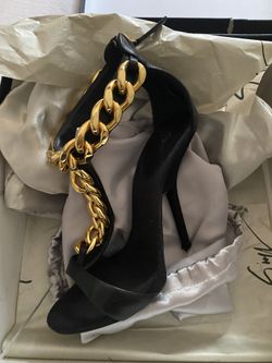 Giuseppe Zanotti Black Leather and Gold Chain Alien 115 Heels