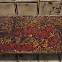 Great Find! Vintage Flemish Art Co. of New York 682 Folk Art Pyography Cherries Wooden Decor Box