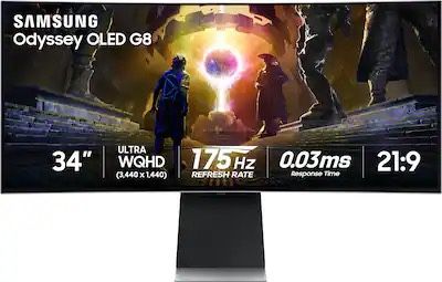 Samsung - 34" Odyssey OLED G8 Curved Ultra-WQHD 175Hz FreeSync Prem Pro and G-Sync Compatible Smart Glare