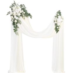 Ling's Moment Artificial Wedding Arch Flowers Kit Pack of 4, 2pcs Hanging Silk Flowers Arrangement 2pcs Chiffon Drapes Ceremony Spring Fake Rose Arbor