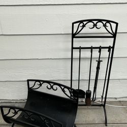 Iron Fireplace Tools & Wood Holder 