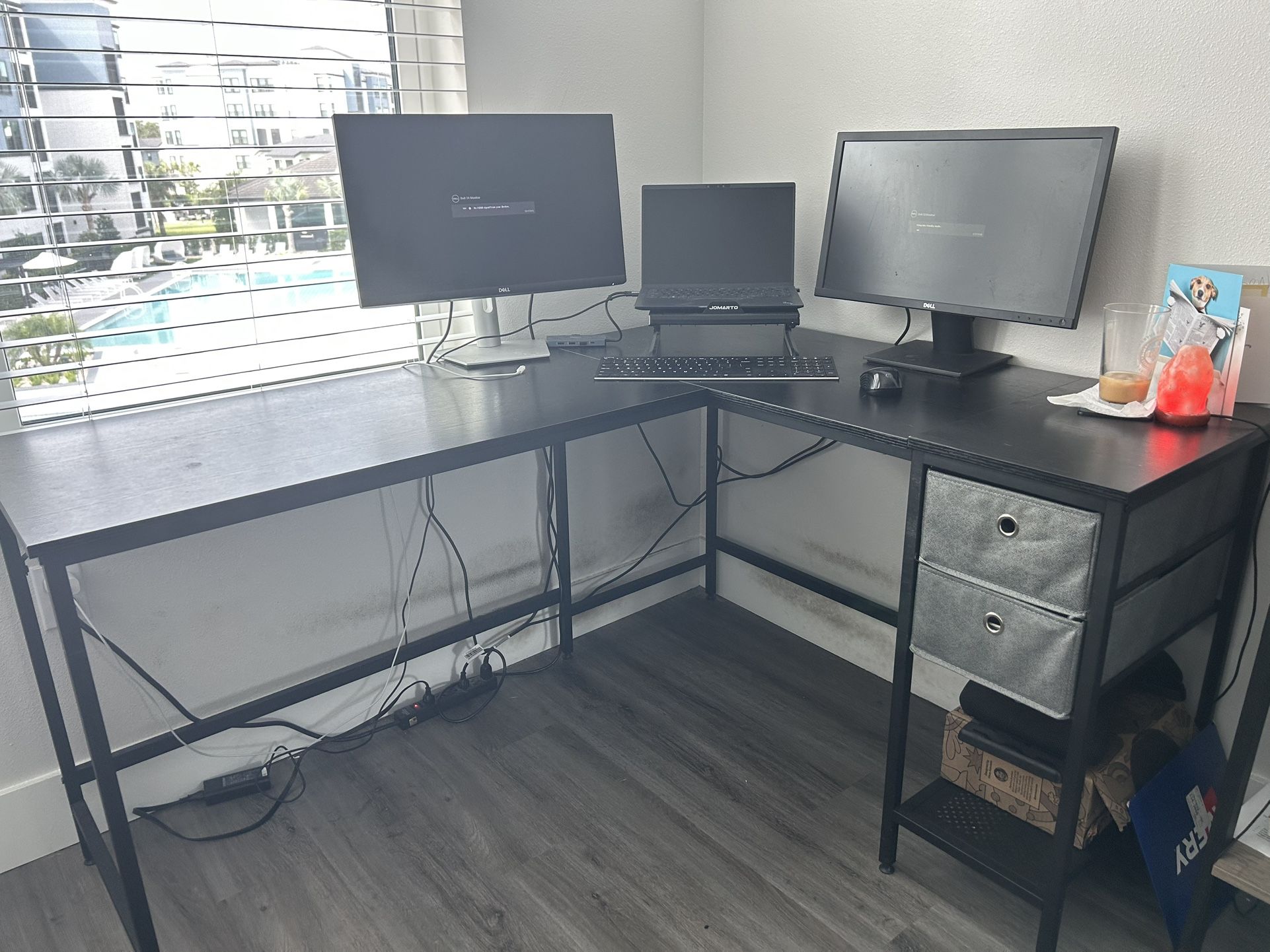 L shape work Desk With Drawers