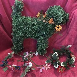 Boxwood Topiary Puppy Dog with 4 Seasonal Collars 15.5” x 8” x 15” NEW!