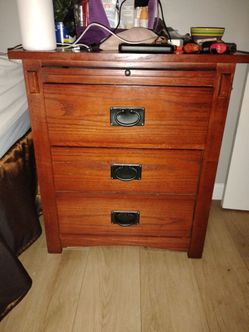 Mission Style Wood Nightstand 3 Drawers and very large dresser with mirror