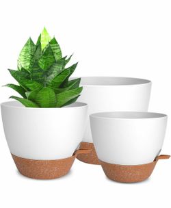 Planters for Indoor Plants, 10/9/8 Inch Self Watering Plant Pots with Drainage Hole, Plastic Planters Flower Pots for Indoor Outdoor Plants (White)