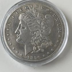 1890-CC MORGAN SILVER DOLLAR, AU DETAILS