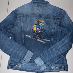 Polo Ralph Lauren Mens USA Alpine Racing Ski Bear Trucker Denim Jacket Sz M