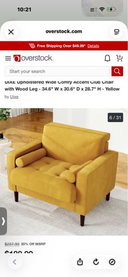 UIXE Upholstered Wide Comfy Accent Club Chair with Wood Leg - 34.6" W x 30.6" D x 28.7" H - Yellow