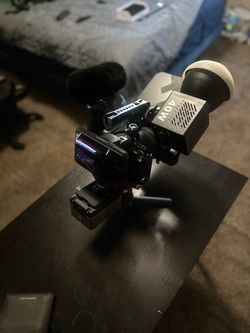 Camera Rig Setup with Monitor, Mic, and Light