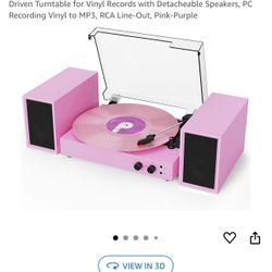 Vinyl Records with ‌Detacheable Speakers. Bluetooth PC Recording Vinyl to MP3, RCA Line-Out, Pink