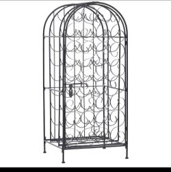 HOMCOM 35 Bottle Wrought Iron Wine Rack Cabinet with Lock, Black