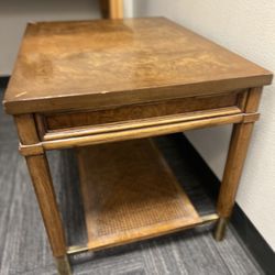Pair Of Brass/cane/wood Side Tables