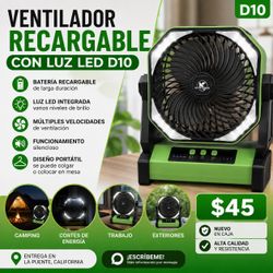 🔋 Ventilador Recargable D10 con Luz LED Integrada – ¡Nuevo!