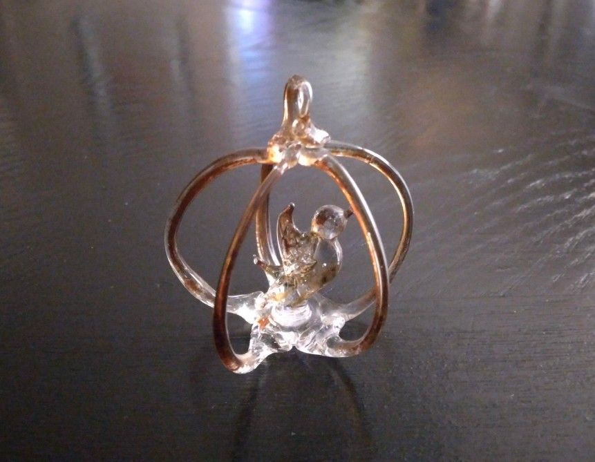 Vintage Small Handblown Glass Art Bird/Birdcage Ornament Figurine