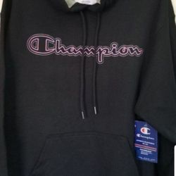 CHAMPION LIFE POWERBLEND PULLOVER FLEECE MEN'S THICK HOODIE SWEATER SIZE LARGE BLACK CHAMPION PINK STITCHING BRAND NEW WITH TAGS CHECK OUT MY OFFERS 
