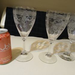 Vintage 1930s Heisey Empress Clear etched 8 And 1/2-in Water Goblets. Set Of Three.