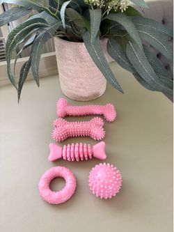 Pink Dog Chew Toy Set - Durable Puppy Teething Toys