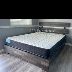 Full Grey Aticus Platform Bed With Ortho Mattress Included!!