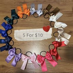 New 5-pack Large 4” Ribbon Bow Hair Tie, Hair Tie, Ribbon Bow Hair Ties 5 Pieces 