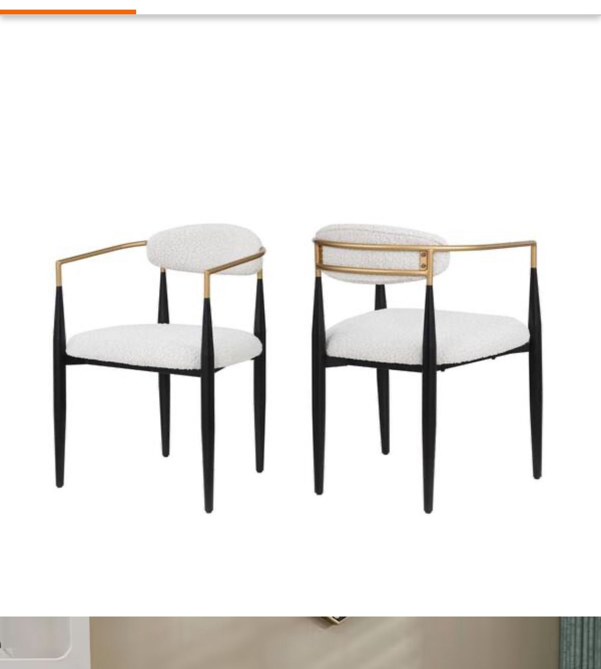 Black Armrest Dining Chair with White Cushion(2 Pack