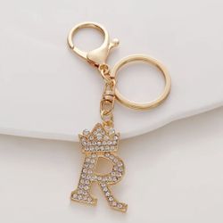 Luxury Rhinestone Initial Letter R Queen Crown Keychain & Bag’s Pendant Charm