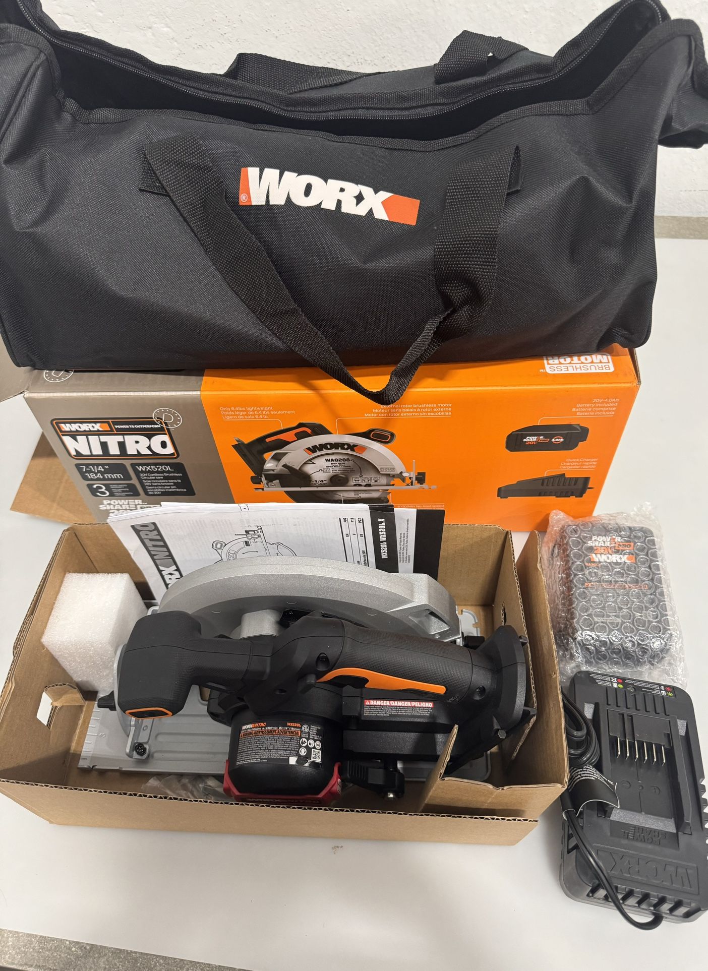 Worx Nitro WX520L 20V Power Share 4.0Ah 7.25" Cordless Circular Saw with Brushless Motor