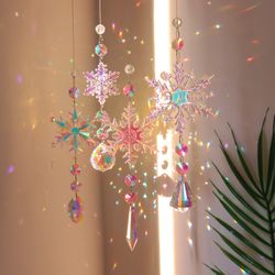 Crystal Sun Catcher AB Color Snowflake, Crystal Sun Catchers Window Hanging for Indoor Home