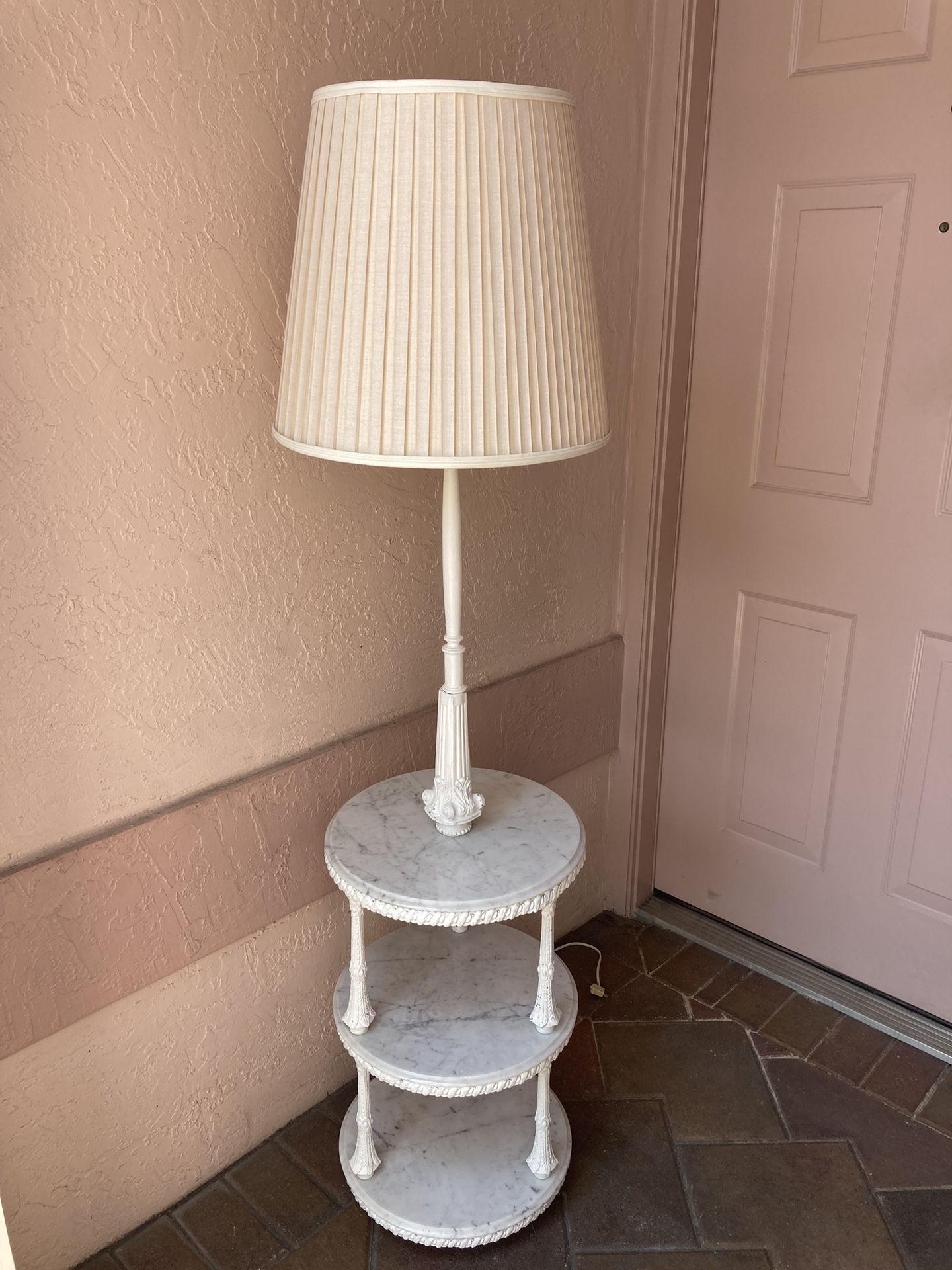 Antique 3 Tier Carrara Marble Floor Stick / Pole Lamp Side / End Table from Estate Home