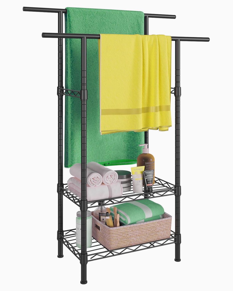 Higeego 51” standing towel rack with 2 adjustable shelves 